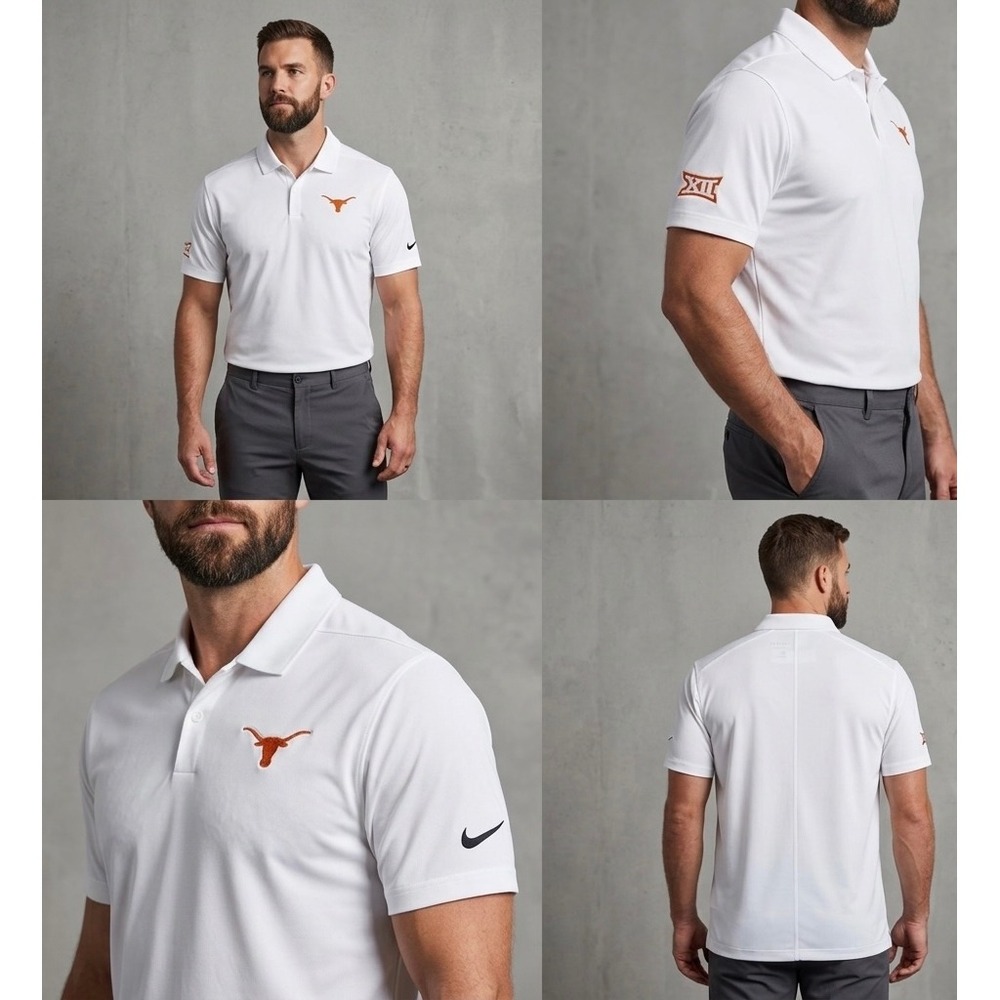 Texas Longhorns Nike‎ Dri-FIT Polo Shirt Performance Mens Large White Big 12